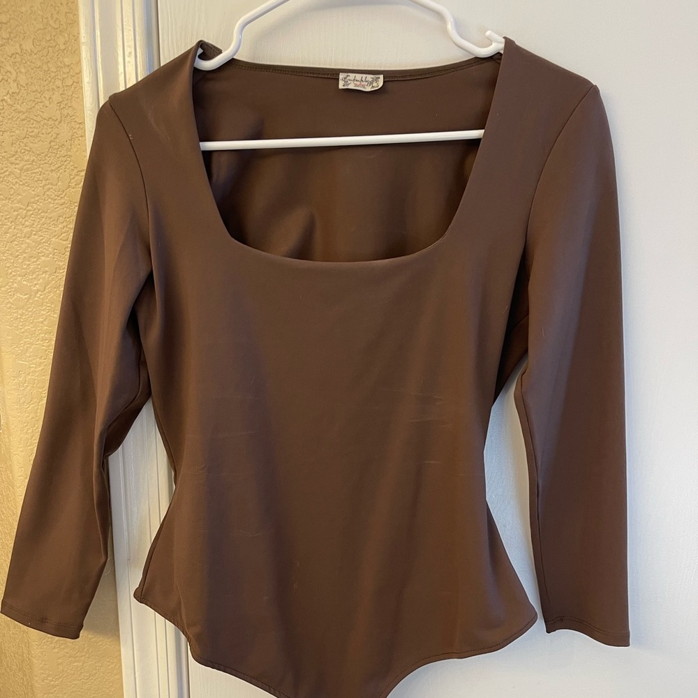 Free people round neck long sleeve body suit